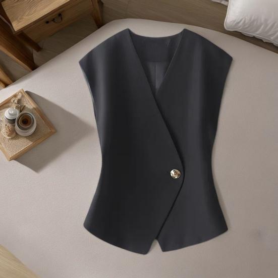 Women Suit Waistcoat V-Neck Sleeveless Single Button Irregular Design Suit Vest Solid