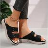 Summer Thick Bottom Slippers Women's Open Toe Solid Colour Casual Shoes Retro Round Head Non-slip Wedges Sandals