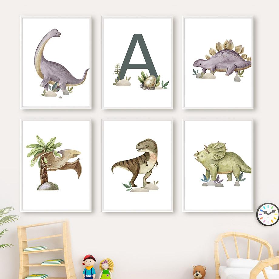 

Тираннозавр Рекс Динозавр Юрского периода Тропическое растение Настенная живопись на холсте Плакаты и принты Настенные картины для декора детской комнаты