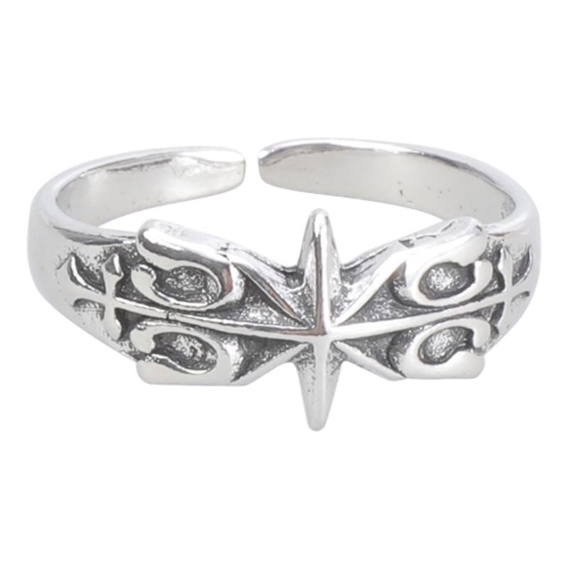 Elegant Hexagram Ring Six Corner Star Ring Silver Color Punk Gothic Adjustable Open Ring Accessories for Everyday Wear 1