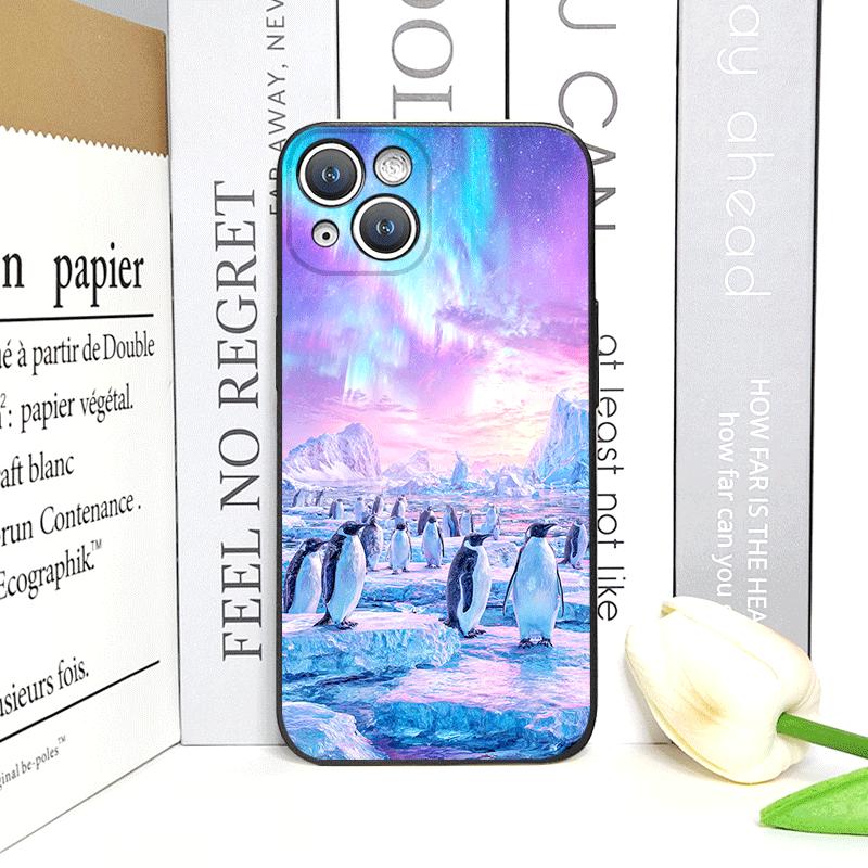 Creative Art Starry Sky Penguin Oil Painting Phone Case for iPhone 17 16 12 11 14 13 15 Pro Max Mini XS MAX XR 7 Plus Soft Cover