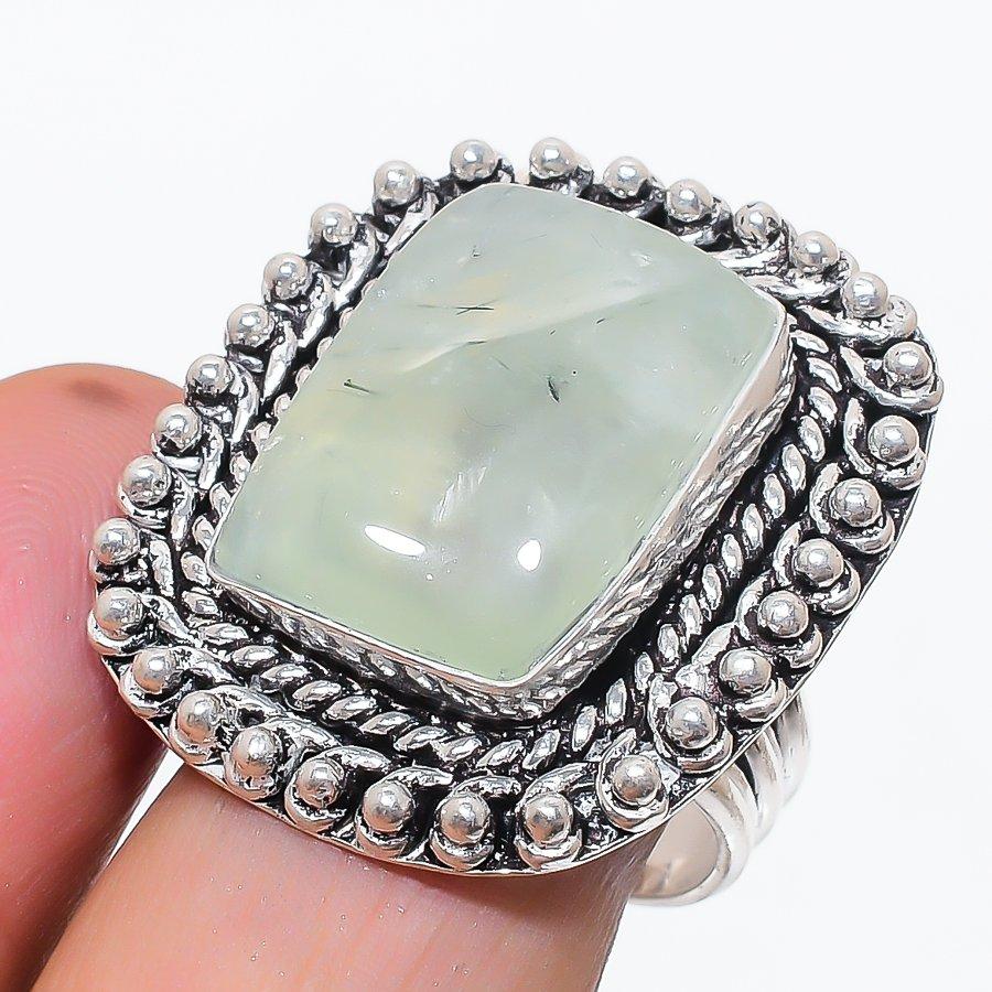 Natural Aqua Chalcedony Gemstone 925 Sterling Silver Jewelry Ring Size 10 t5W23