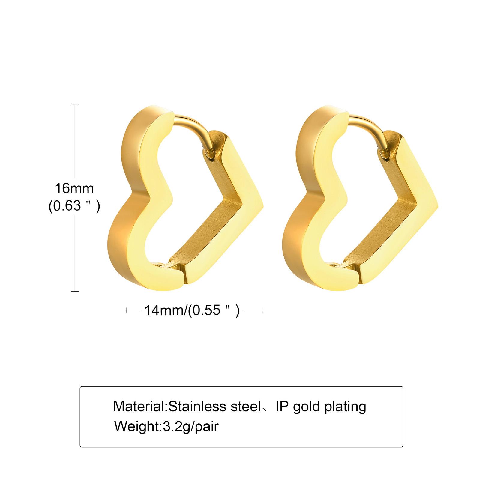 

Love Shape Heart Earrings For Women Stainless Steel Ear Hoops Gold Plated Jewelry