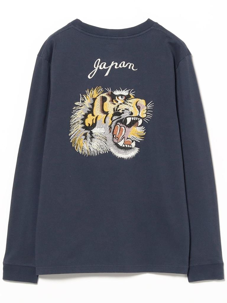 Beams Boy Long Sleeve Tee by Tailor Toyo SUKA T-Shirt In Embroidered "Tiger" Navy, Women's, Size M