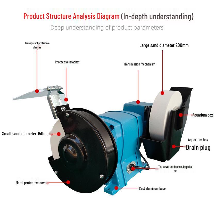 6-inch Wet/Dry Benchtop Grinder with Water-Cooled Polishing and Fine Grinding Wheel