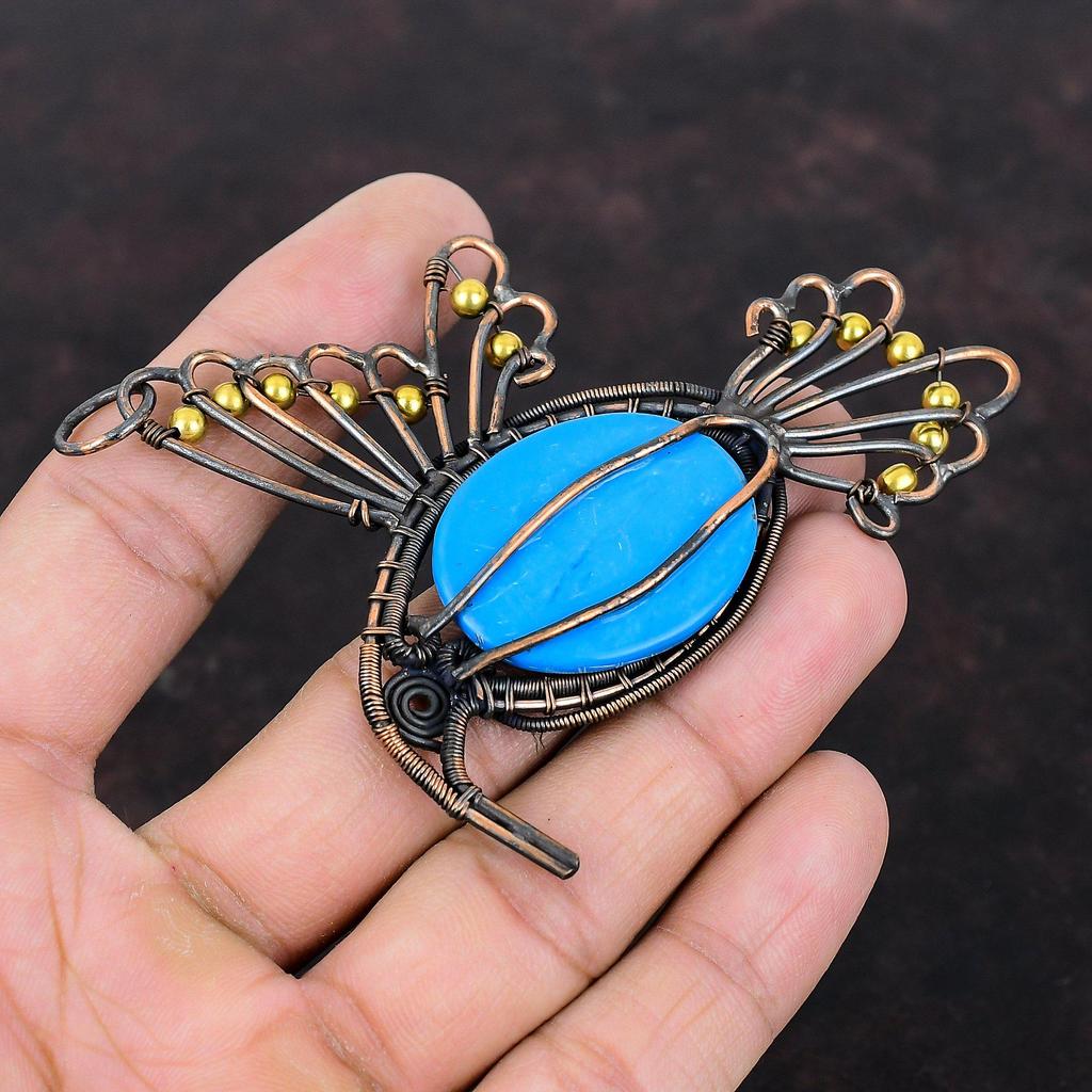 Sleeping Beauty Turquoise Pendant Copper Wire Wrapped Jewelry Bird Pendant Handmade Decent Pendant Copper Pendant Wire Wrap Gemstone Pendant