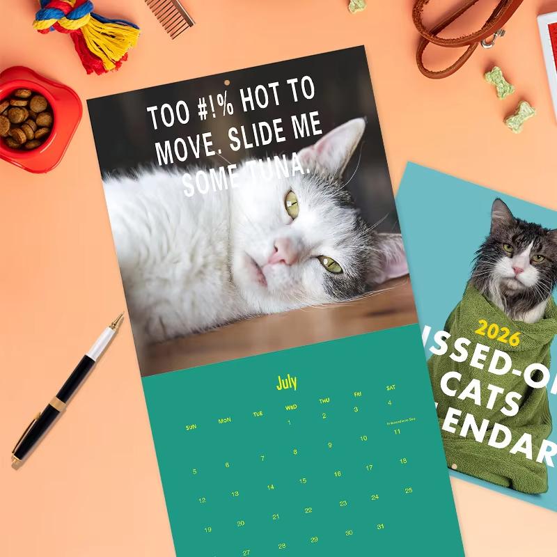 2026 Pissed-off Cats Wall Calendar Living Room Bedroom Hanging Decoration Grid Cats Color Inside Pages Monthly Planner