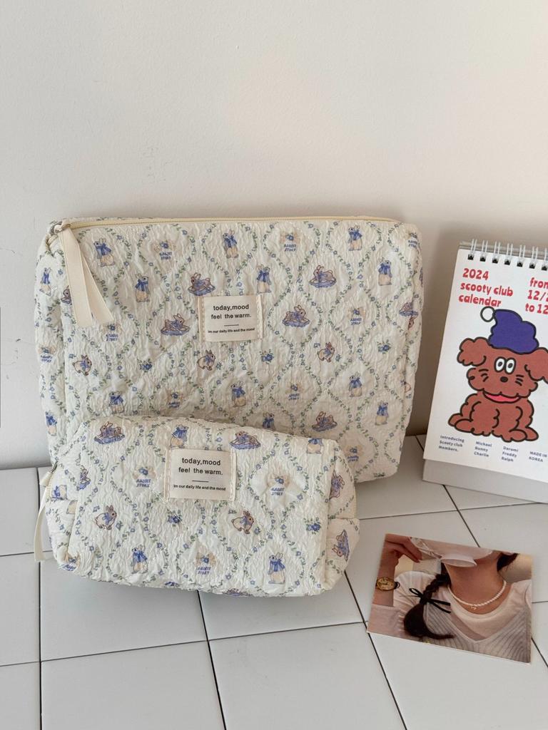 Cute cartoon print storage bag, toiletry bag, lace purple rabbit makeup bag, high aesthetic value, fresh and trendy ins style