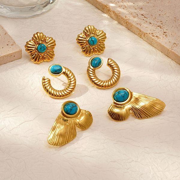 

Retro ins style earrings set K gold stainless steel turquoise set earrings, niche high-end exaggerated