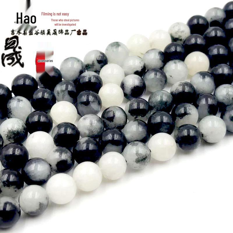 8mm Natural Bicolor Chalcedony Beads: Black & White Zebra Stone Agate Round Beads for DIY Jewelry Making