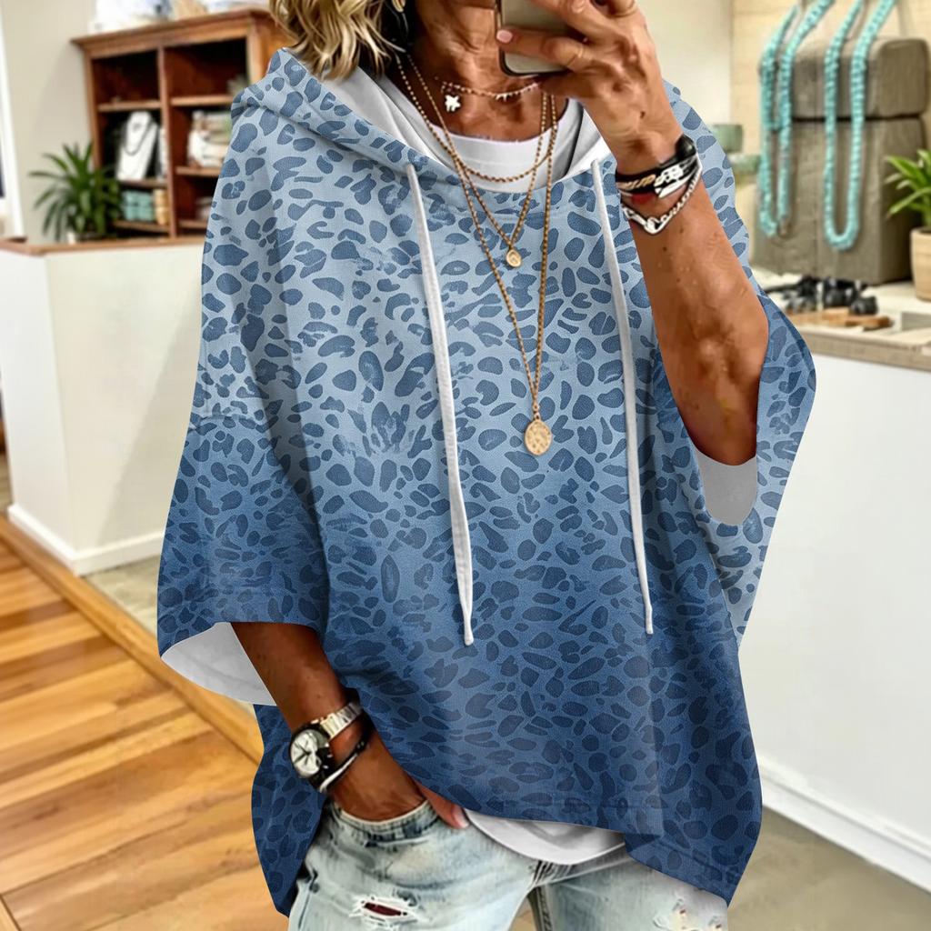 Women's Trendy Leopard Print Hooded Sweatshirt with Loose Fit Casual Top