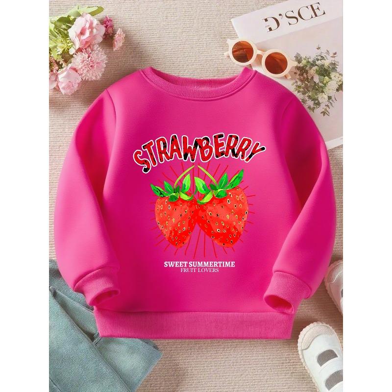 Girls' Strawberry De: A Cozy Long Sleeve Sweatshirt Featuring a Sweet Summertime Fruit Design - Soft Casual Pullover