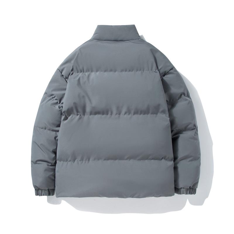 Men's Thickened Cotton Jacket with Stand Collar - Versatile Loose Fit, Solid Color, Plus Velvet.