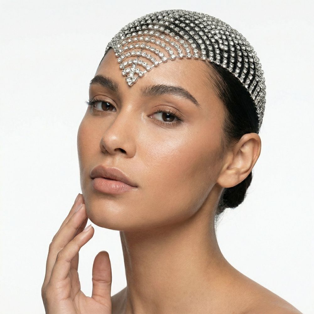 Glitter Shiny Headpiece Cap Bling Crystal Head Chain Multi-Layer Rhinestone Headband Performance