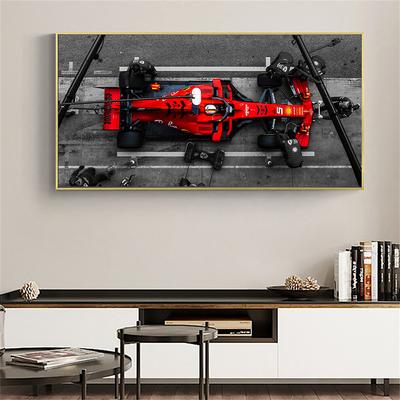 Pósteres de coches de carreras rojos, impresión en lienzo, regalo para coche de carreras, arte de pared F1, decoración de pared para habitación, pintura de neumáticos cambiantes de coche para correr en el campo