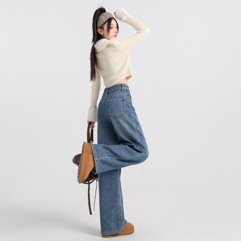 

Women s High Waist Wide Leg Plush Jeans for Autumn/Winter Small