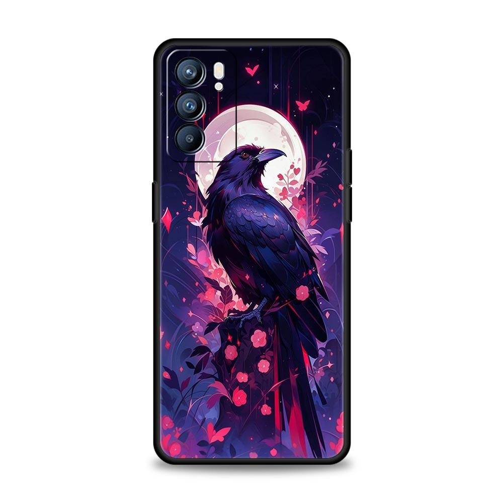 Black Raven Phone Case For Oppo Reno 13 12 11 10 7 F Find X5 X6 A98 A80 A79 A78 A57 A54 A31 A17 Pro 5G Soft TPU Cover Fundas Bag