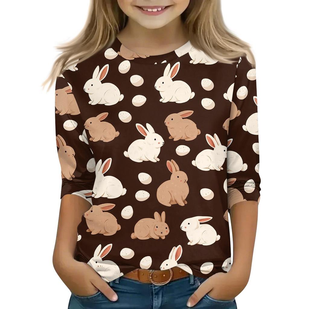 Kinder 3/4 Ärmel Tops Casual Print T Shirt Rundhals Pullover Bluse