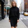 Women's 2 Piece Skirt Set High Neck Batwing Sleeve Sweater Bodycon Split Skirt Set Casual Fall Winter Knit Outfits