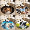 1 Stück Süßer Haustier Chihuahua Border Collie Aufdruck runder Teppich, Fußmatte für Zuhause, Outdoor-Reiseschutzteppich