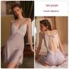 Stunning Satin Lace Backless Tie-Waist Camisole Nightgown Robe with Padding