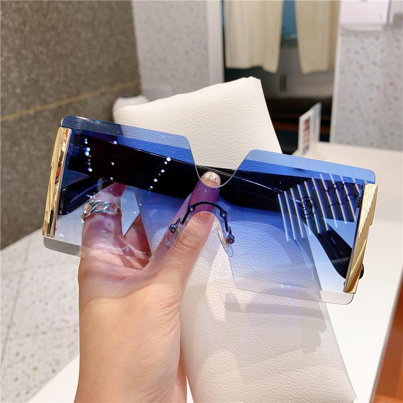 Fashion New Women Oversized Rimless Sun Glasses Vintage Gradient Tea Cool Sunglasses Ladies Uitravioler-proof