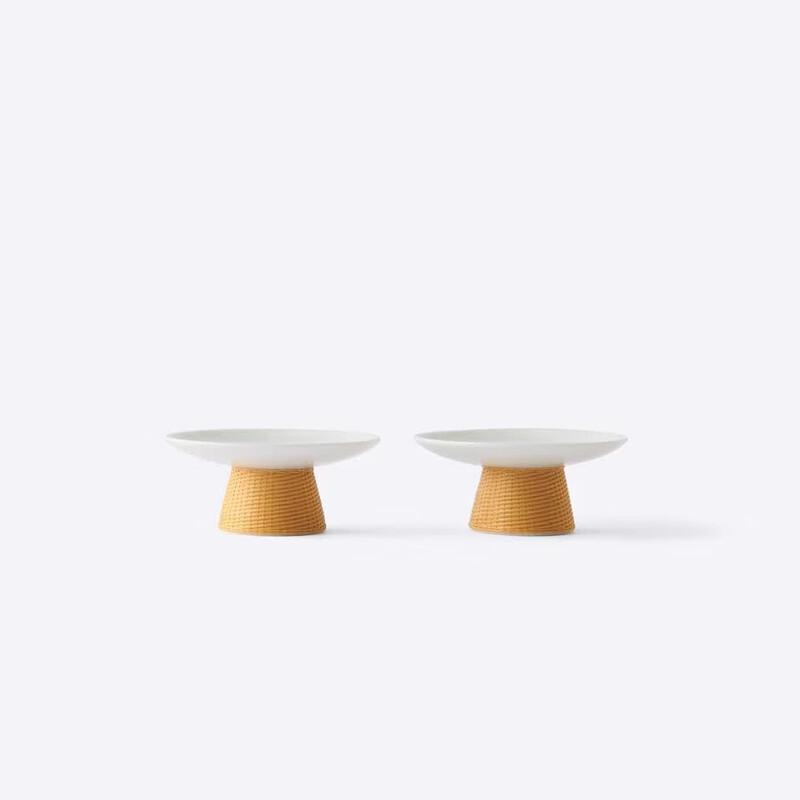 SHANG XIA Bamboo Woven Porcelain High-Footed Tea Cups