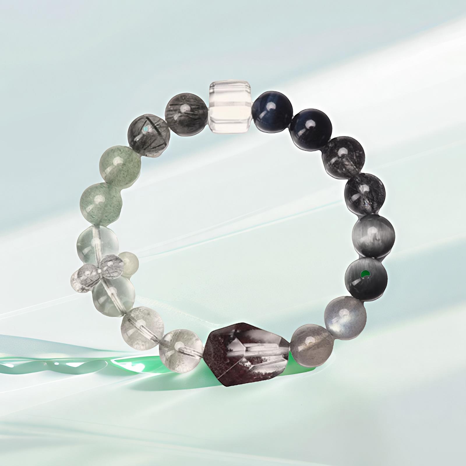 Five Elements Water and Wood Complementary Bracelet, Natural Treasure Basin Crystal Bracelet, Five Elements Water and Wood Replenishing Green Phantom 【Water and wood complem