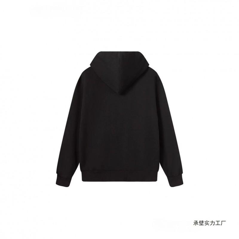 Britischer Stil Kapuzen-Reißverschluss-Sweatshirtjacke Bestickt Lockere Passform Herren Damen