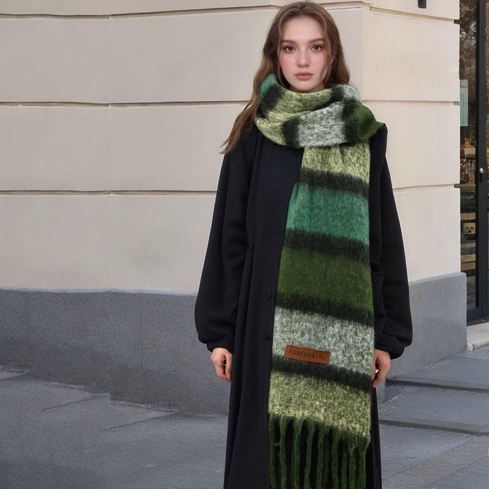 Windproof Knitted Stripe Scarf Korean Style Winter Scarves Luxury Women's Cashmere Shawl  Girls