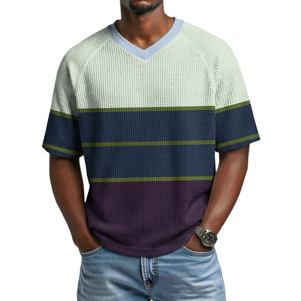 Men's Casual V-Neck Raglan Short-Sleeve Top