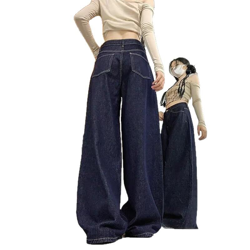 Jeans women's straight tube loose autumn and winter new high waist thin small wide leg mopping pants