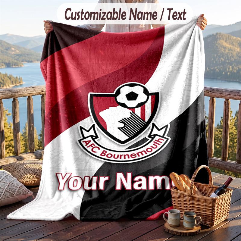 Flannel Blanket Bournemouth Football Print Custom Name Text Soft Throw for Sofa Bed