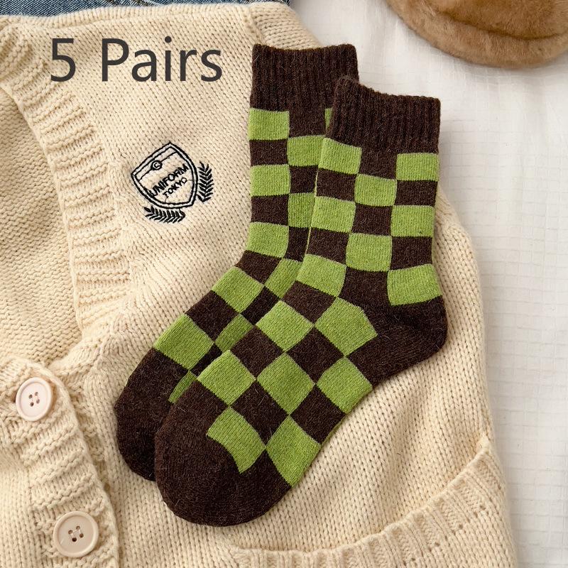 

5 пар женских зимних шерстяных утолщенных теплых мягких носков средней длины 5 Pairs коричневый/зелёный