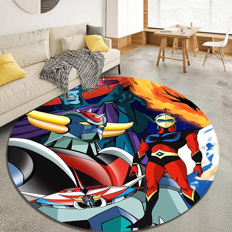 Grendizer Goldorak Anime Round Area Rug,Carpet Rug for Living Room Bedroom Sofa Playroom Decor,Non-slip Floor Mat Q0018