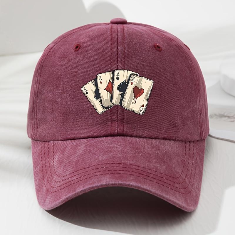 Retro poker AAA printed baseball cap with adjustable dad hat suitable for outdoor sports, fishing, and camping