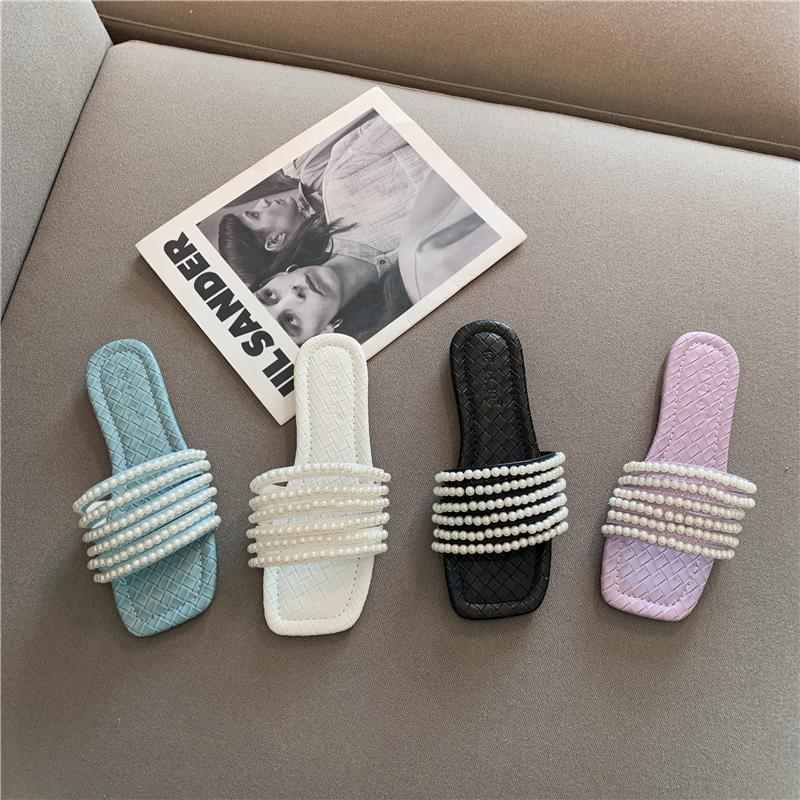 Fashion Sandals Flat Pearl Open Toe Shoes for Women 2025 Luxury Top Designs Woman Slippers Easy Wears Small Size Korea Style Eva Slides