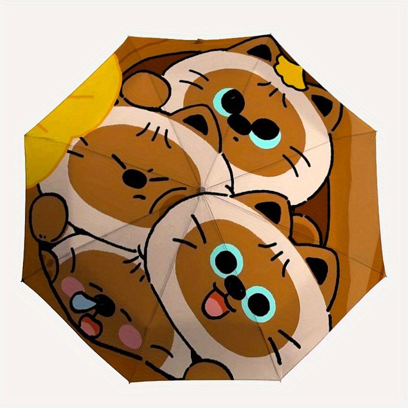 

1pc Cat Face Print Automatic Open/close Folding Umbrella, Compact Portable Travel Umbrella, Perfect Birthday/Christmas, Cute Umbrella, Durab