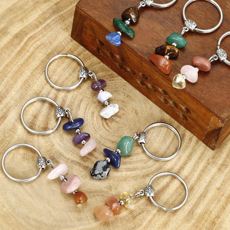 1 Piece Handmade Red Agate Card Combination Pendant Keyring  Natural Stone Beads String Keychain Gifts