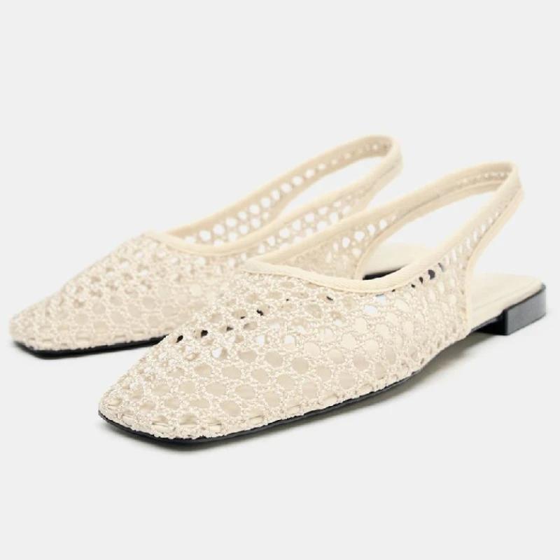 Modische Netz-Cutout-Flatsandalen für Damen Sommer Sexy Quadratische Zehenpartie Designerschuhe Komfort Urlaub Strandsandalen Zapatos De Mujer