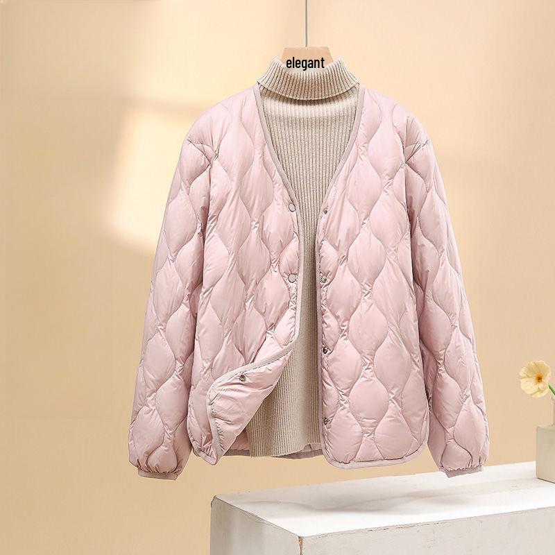 

Новая легкая стеганая куртка из хлопка 2024 года - Приталенное теплое пальто-подкладка для осени/зимы L (98-111 lbs) розовый