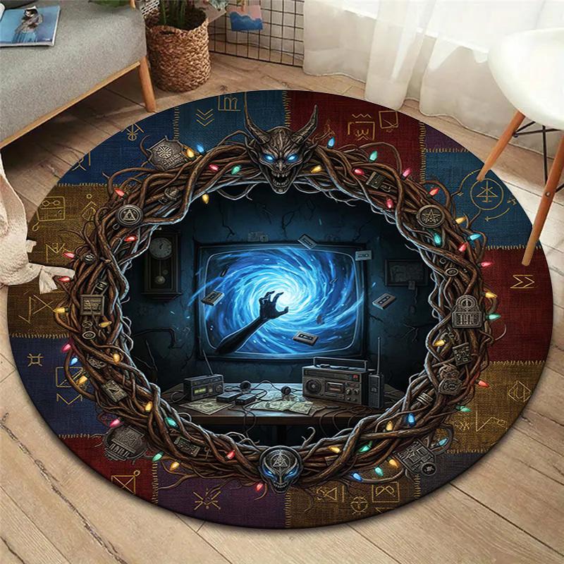 Vortex Crossing Gate Round Area Rug,Carpet Rug for Living Room Bedroom Sofa Playroom Decor,Non-slip Floor Mat