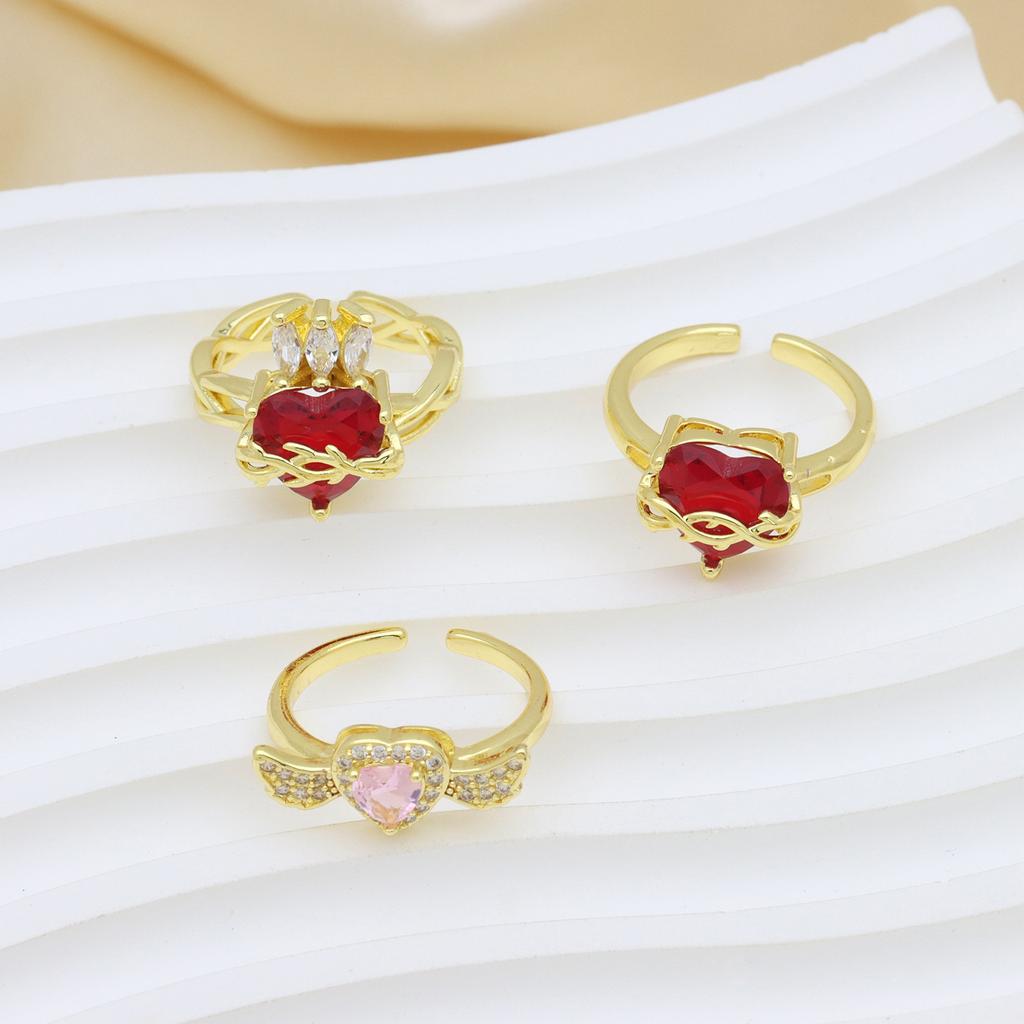 Happy Heart-Shaped Love Wings Open Ring Ring Ring Copper Gold-Plated High-End Jewelry