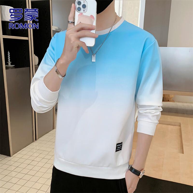 ROMON Men s Gradient Crew Neck Long Sleeve Sweatshirt XL