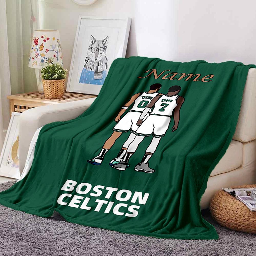 Jaylen Brown 7 And Jayson Tatum 0 Boston Celtics Basketball Player Blanket Personalized Name Themed Flannel Blanket For Sofa Bed Travel Camping And