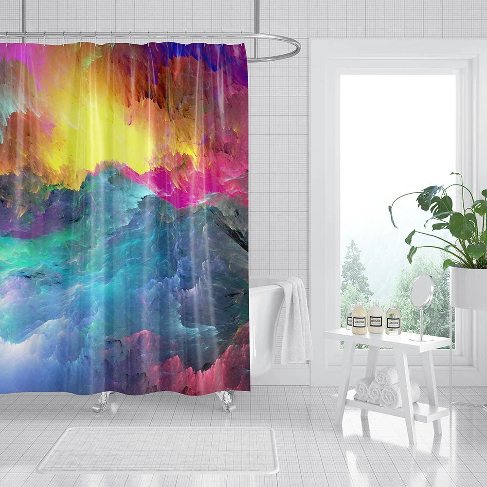 Colorful Galaxy Space Print Shower Curtain Psychedelic Sea Of Clouds Bath Curtain Decoration Waterproof Fabric Bathtub Screen