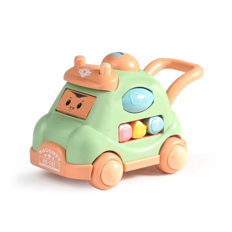 Non-Toxic Kid Pull Along Toy Walking Trolley Musical Light Up Car Toy Crawling To Walking Learning Toys Cartoon Polyhedral Trolley Car Toy