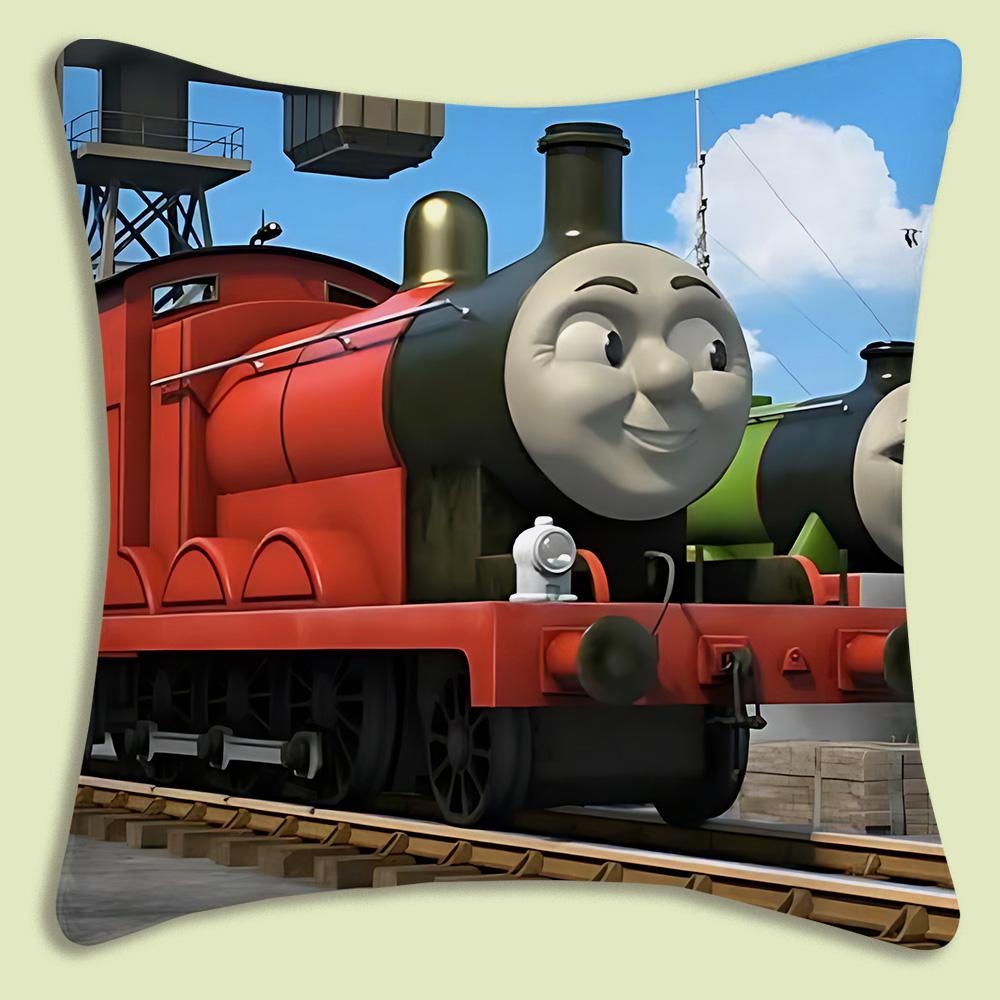Thomas The Train Square Pillow Covers Cartoon Sofa Decorative Home Double-Sided Printing Short Plush Cute Cushion Cover