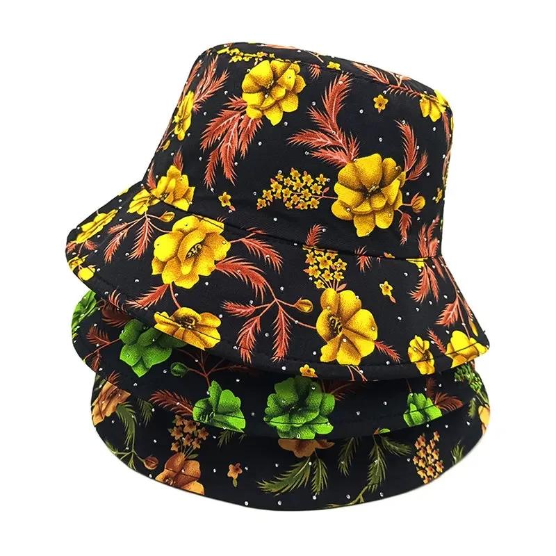Spring and Summer Polyester Print Bucket Hat Fisherman Hat Outdoor Travel Sun Cap for Girl and Women 196