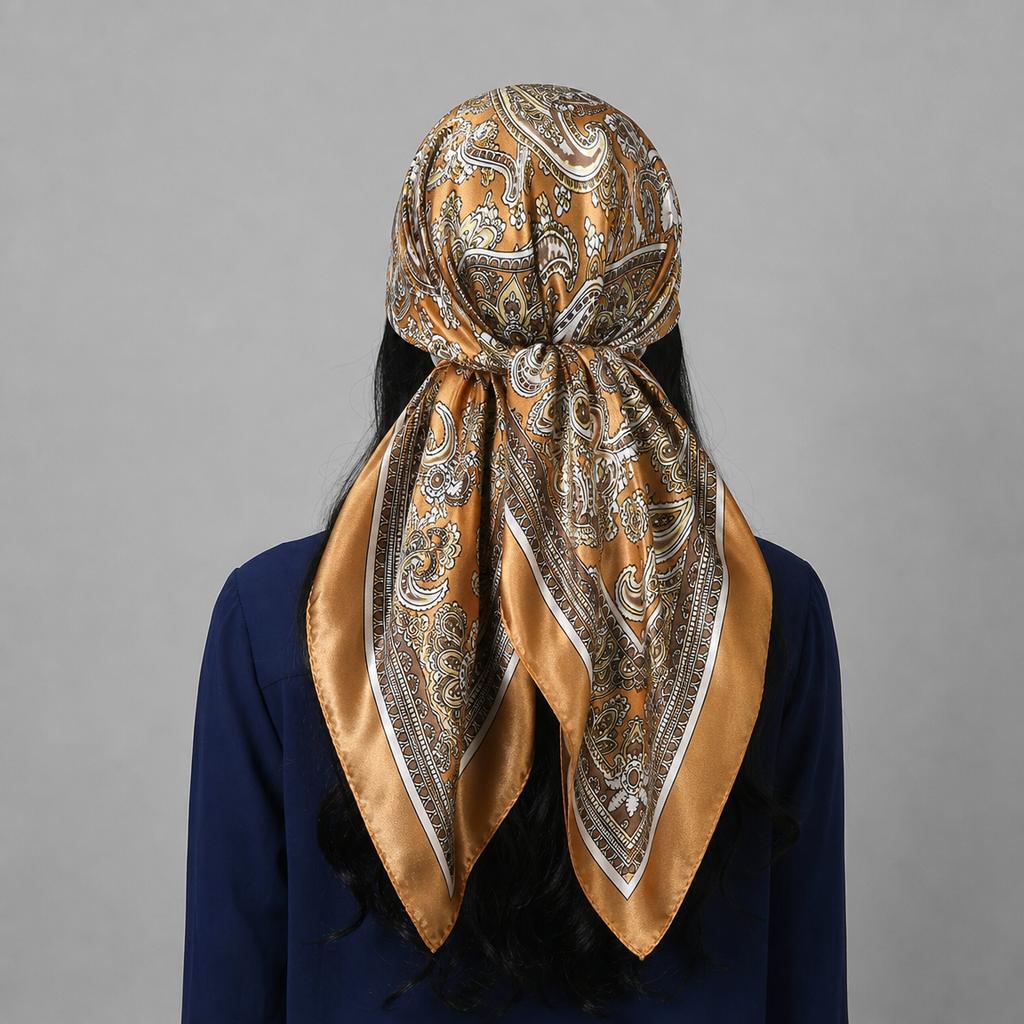 90cm Leopard Print Square Scarf Satin Silk Headband Muslim Woman Hijab Lady Fashion Hairwrap Rock Style Headscarf Islam Foulard